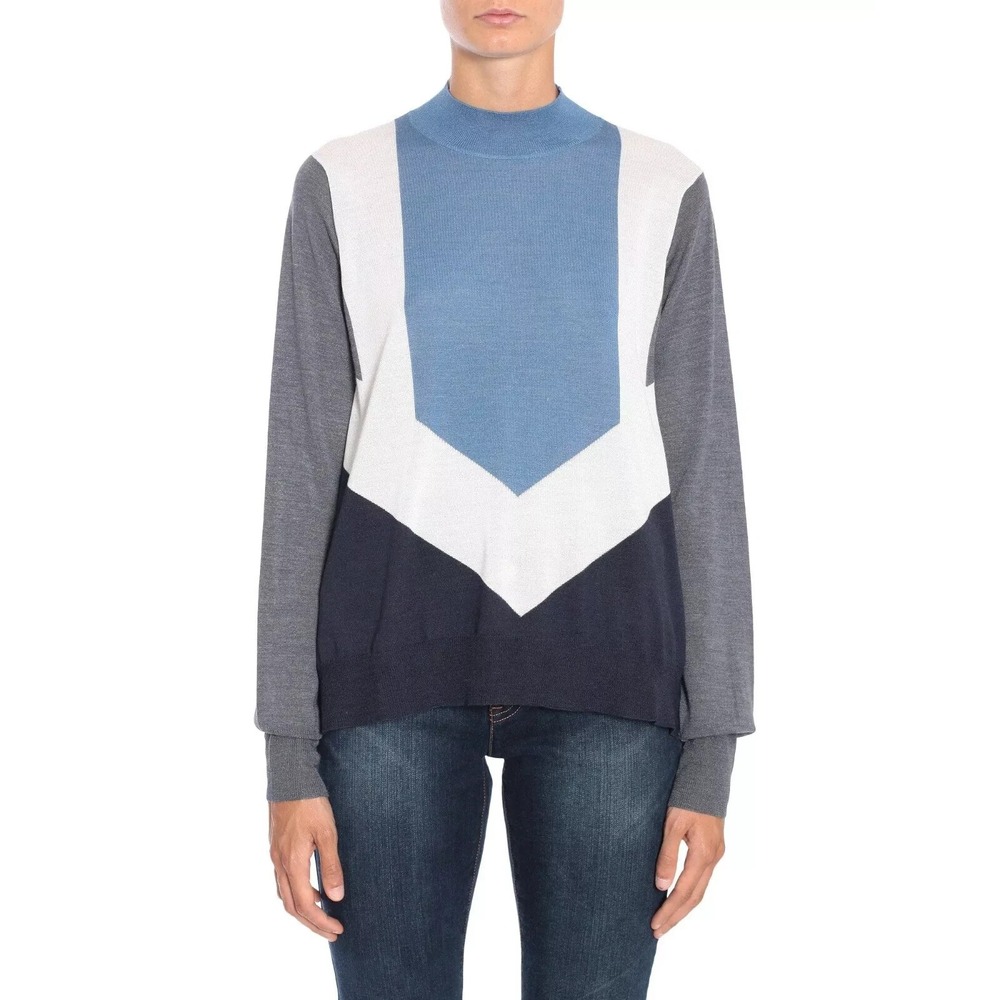 Stella McCartney  Mock Funnel  Neck Pullover Color Block Sweater Silk Wool 38
